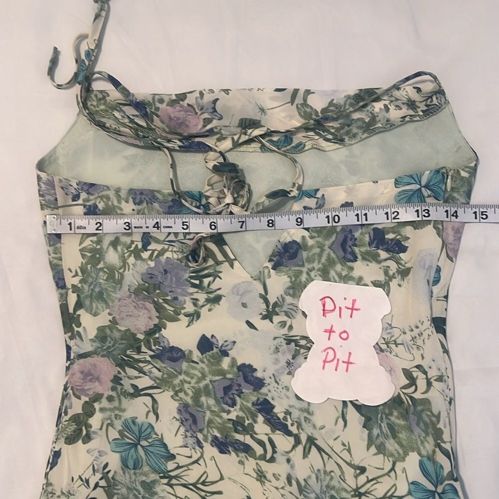 NWT Cider szXXS Floral purple green white spaghetti strap side zip dress - Picture 9 of 15